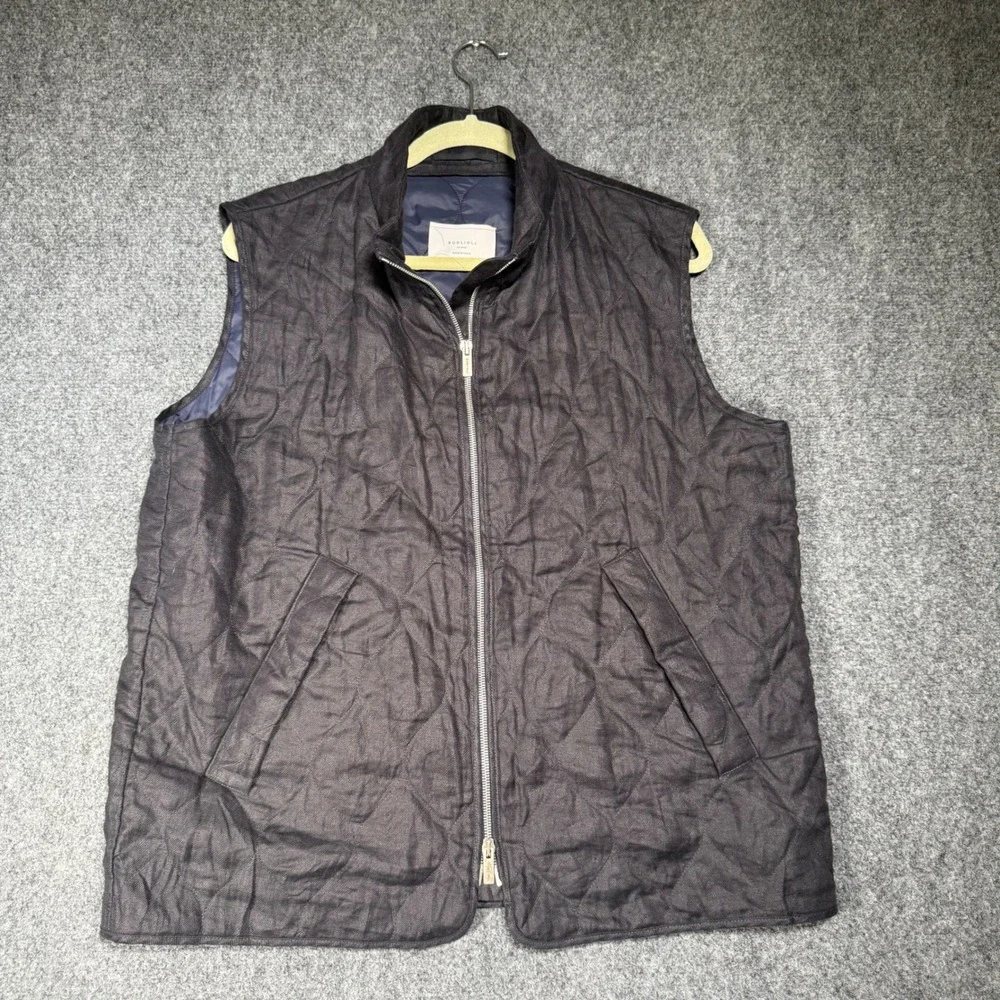 Boglioli Milano Quilted Gilet Vest Mens 44 100% Linen Gray Navy Made in Italy
